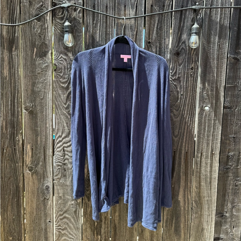 Lilly Pulitzer Navy Blue 100% Cotton Long Cardigan Size Medium